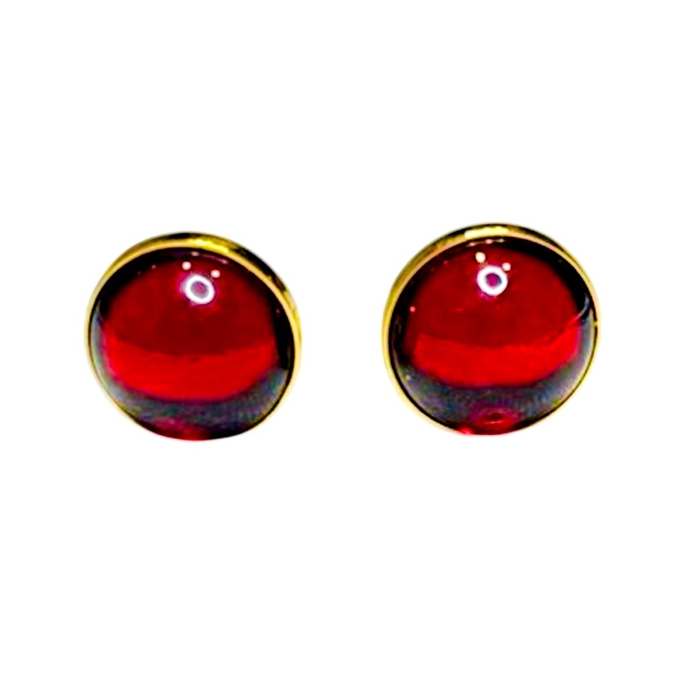 Vintage 80’s Glam Lalique France Domed Red Cabochon Crystal Clip On Earrings